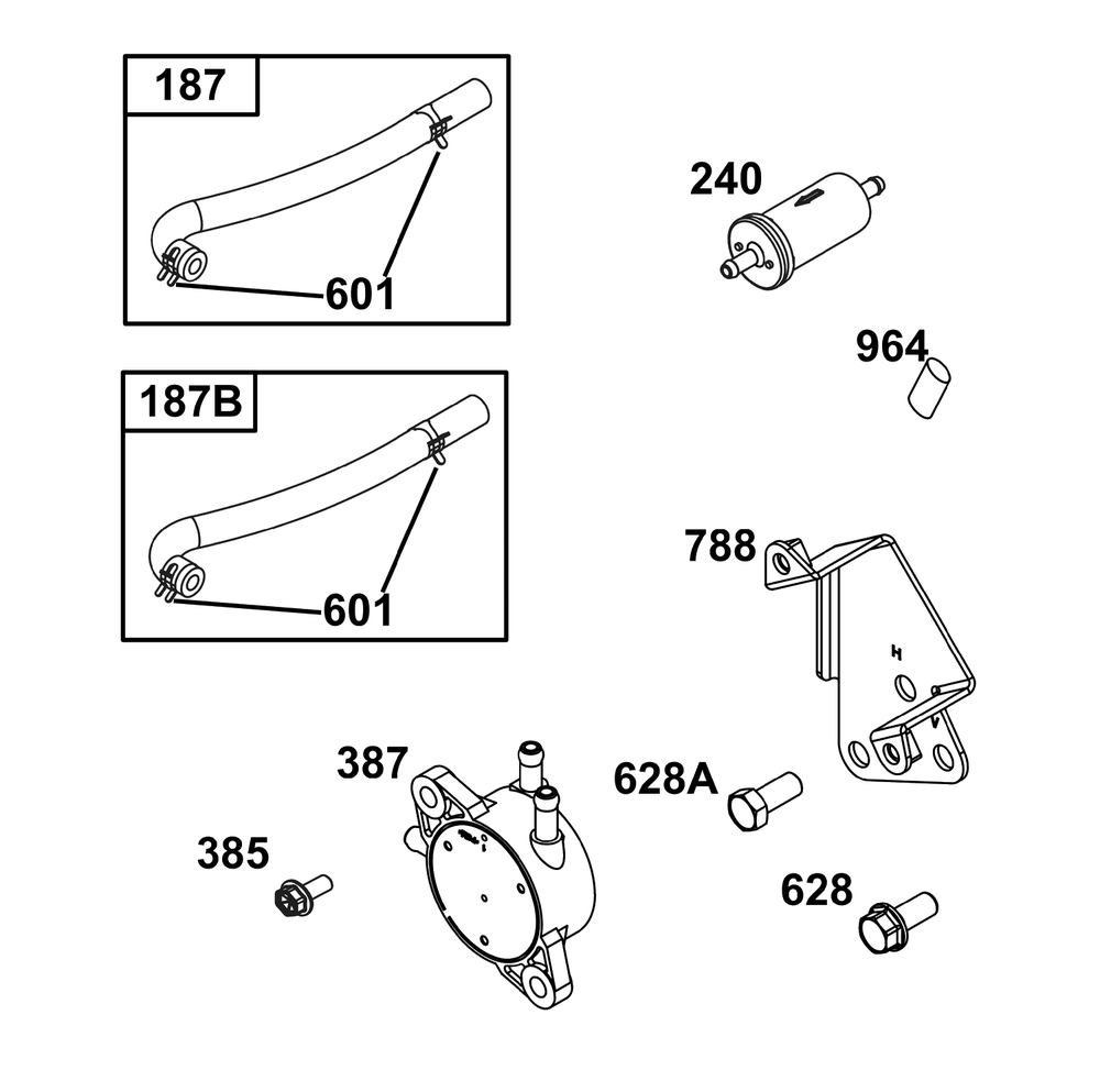 Fuel Supply Group Diagram and Parts List for 386777-0010-B5  Briggs and Stratton Engine